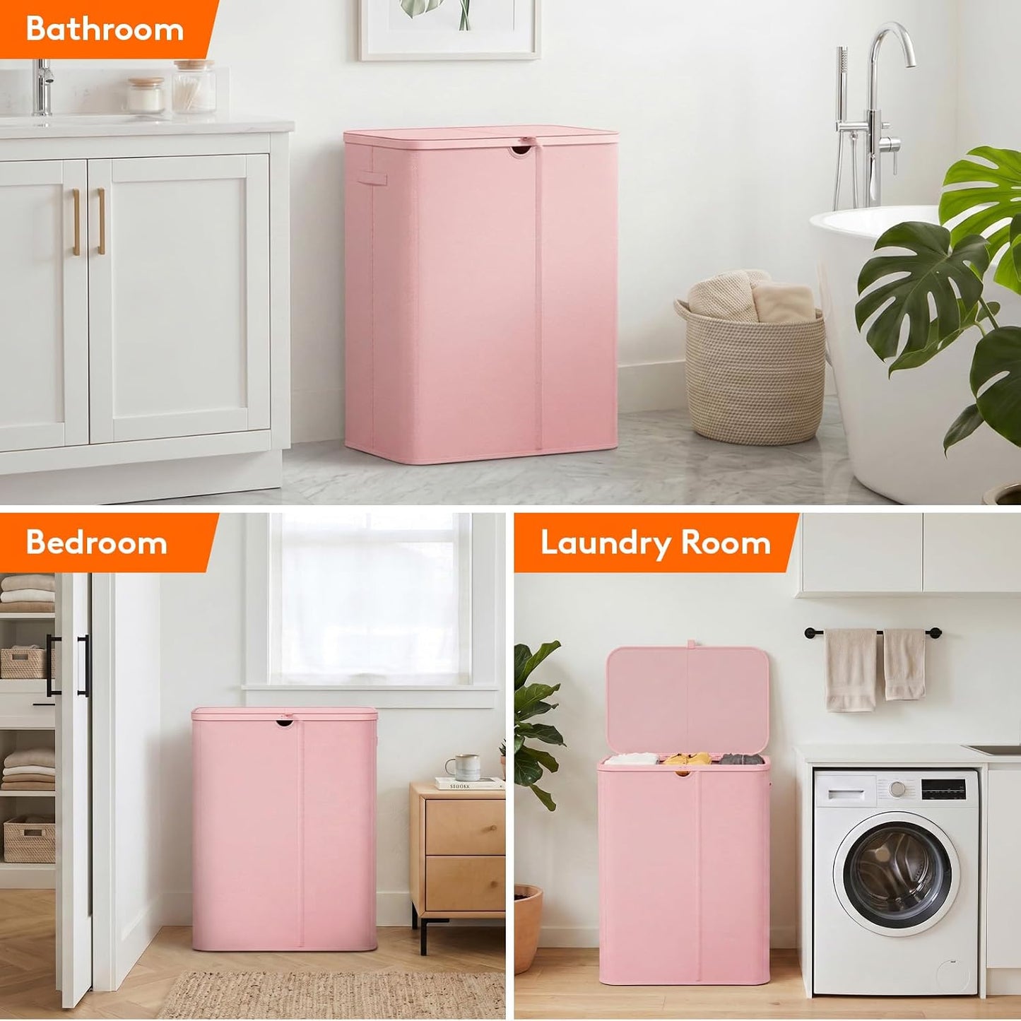 Lifewit 185L 3 Section Laundry Hamper with Lid, Large Laundry Basket with Handles and Removable Bags, Tall Clothes Hamper, Foldable Laundry Sorter for Bedroom Bathroom, Beige