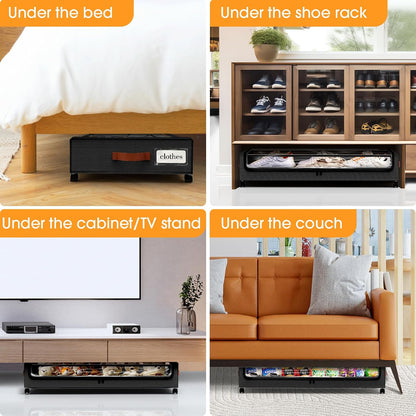 SpaceHacks Under Bed Storage with Wheels 2Pack Storage Containers with Clear Window&Label Under Bed Drawers Rolling Under Bed Storage for Clothes,Shoes, Blankets (30.71 x 16.93 x 6.69 in, Dark Grey)