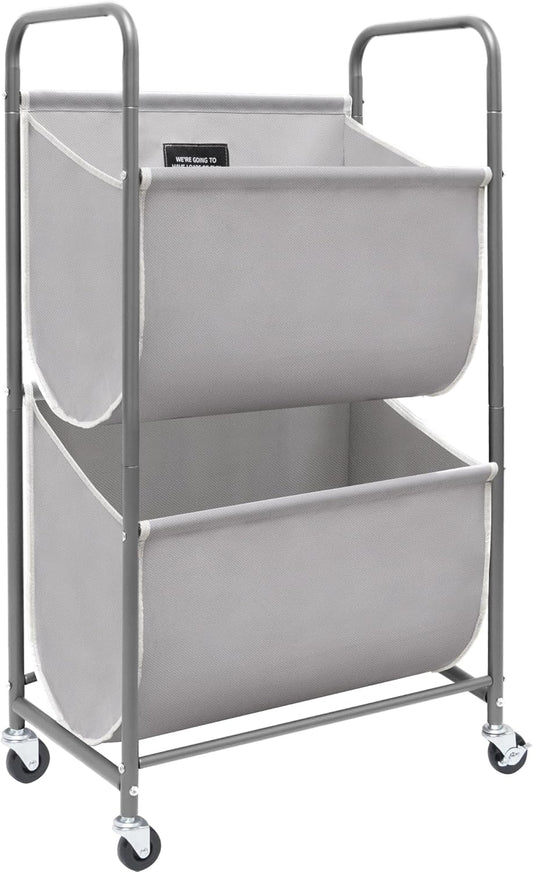 STORAGE MANIAC 120 Liters Vertical Rolling Laundry Hamper, 3 Section Laundry Sorter with Wheels and 2 Breaks, 3-tier Laundry Baskets for Small Space, Dorm, Laundry Room, Closet, Multicolored 3-tier