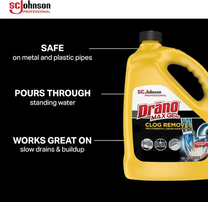 SC Johnson Professional Drano Max Gel To Drain Clog Removing, 128 Fl Oz (Pack of 4)