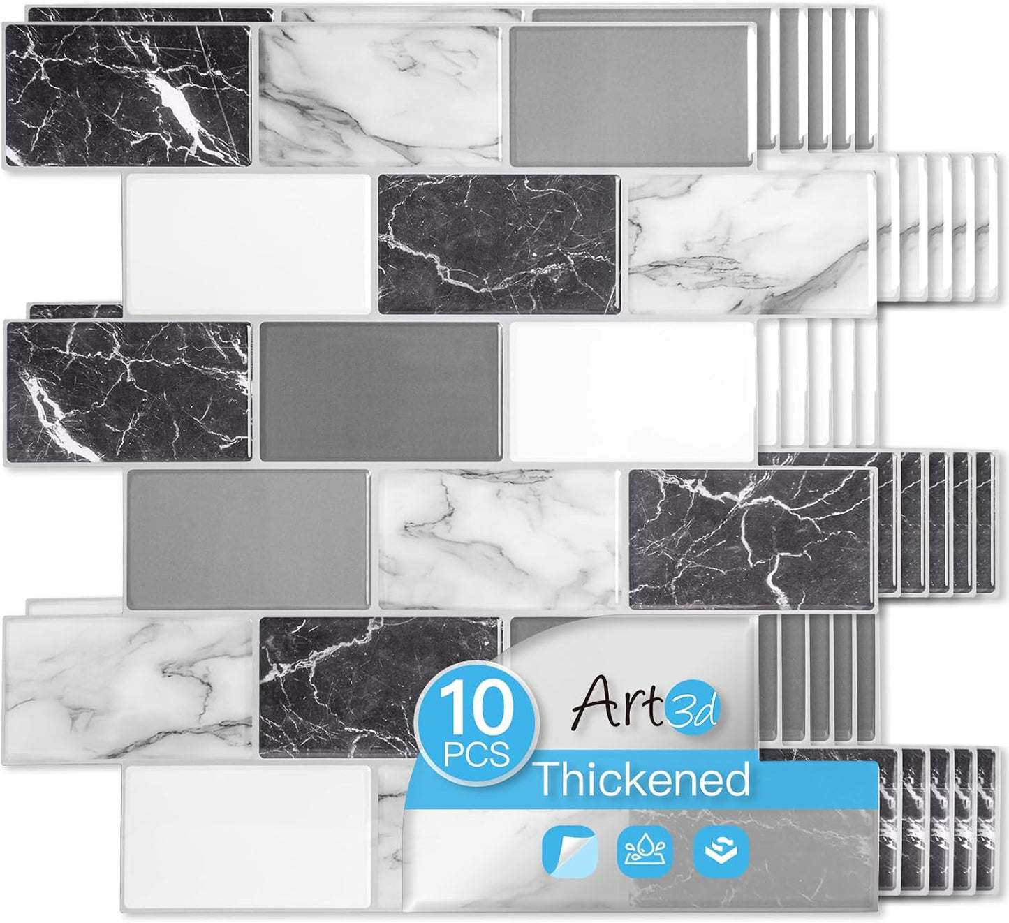 Art3d Peel and Stick Backsplash for Kitchen White Subway (10 Tiles, Thicker Design)