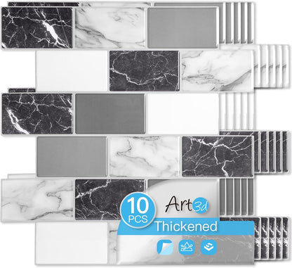 Art3d Peel and Stick Backsplash for Kitchen White Subway (10 Tiles, Thicker Design)