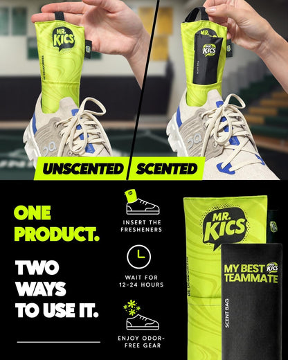 MR.KICS - Shoe Deodorizer Insert, Activated Charcoal Odor Eliminator, Moisture Absorber for Shoes, Gym Bags, Boxing Gloves, Cleats, Sports Gear - XL 2-Pack