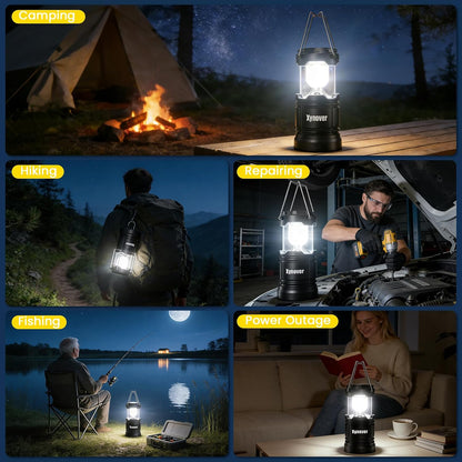 4-Pack Solar Camping Lanterns,Rechargeable LED with USB/Solar/AA Battery,Magnetic Base,Hanging Hook,Collapsible, Waterproof for Emergency, Hiking,Hurricane,Campsites,Lanterns for Power Outages