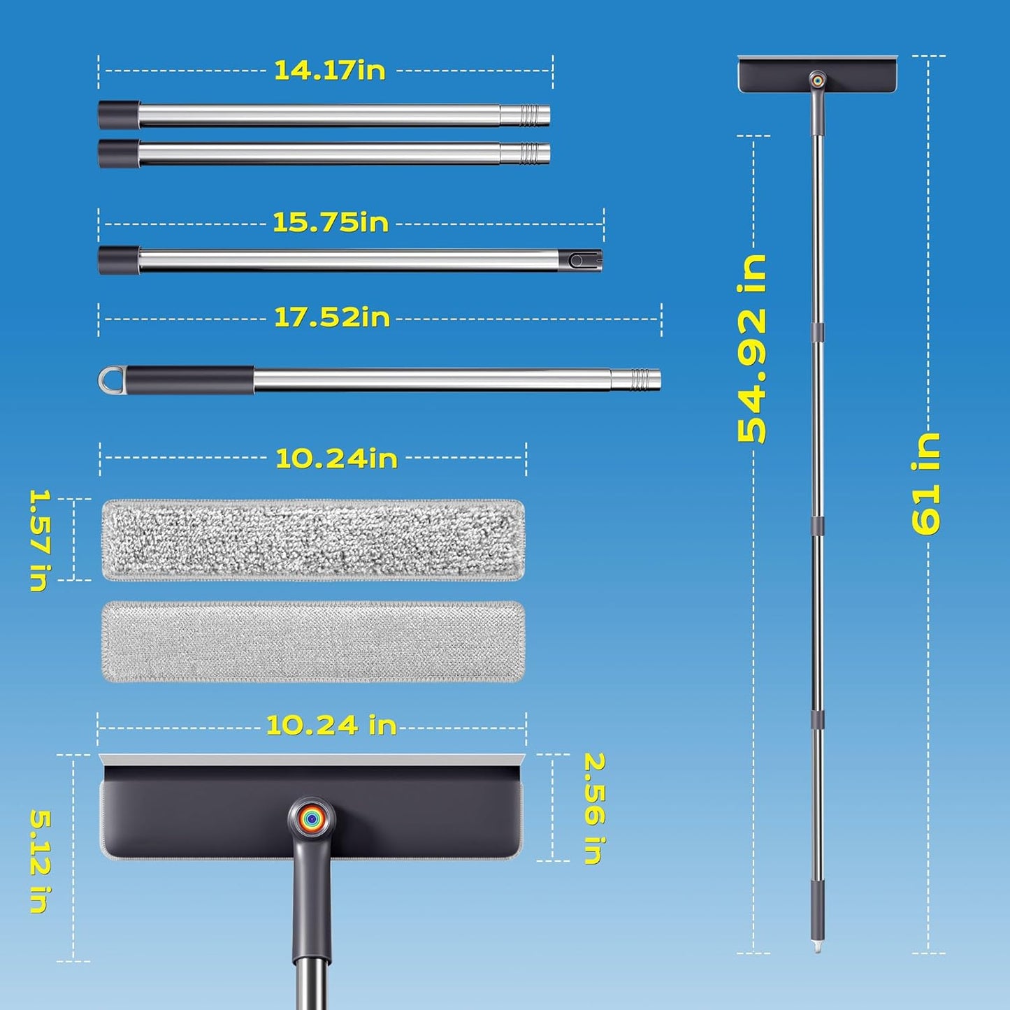Window Squeegee for Home, Window Cleaner Tool with Extension Pole, Squeegee for Window Cleaning with 3 Microfiber Cloths and Screen Brush, Window Cleaning Kit for Car Windshield, Shower Glass Doors