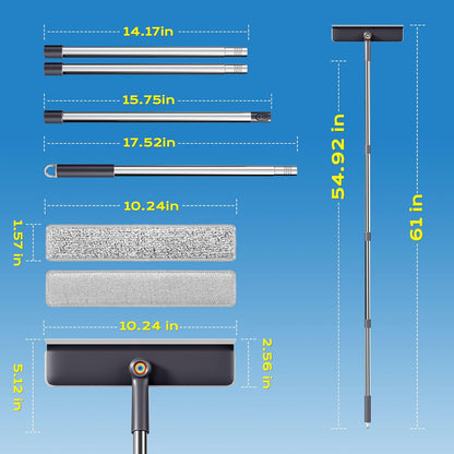 Window Squeegee for Home, Window Cleaner Tool with Extension Pole, Squeegee for Window Cleaning with 3 Microfiber Cloths and Screen Brush, Window Cleaning Kit for Car Windshield, Shower Glass Doors