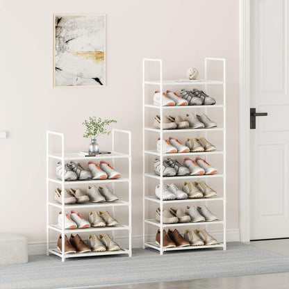 Small Shoe Rack 6-8 Pairs Sturdy Shoe Shelf 4-Tiers Narrow Stackable Shoe Organizer,Lightweight Kids Shoe Racks for Entryway, Doorway and Closet（Black）