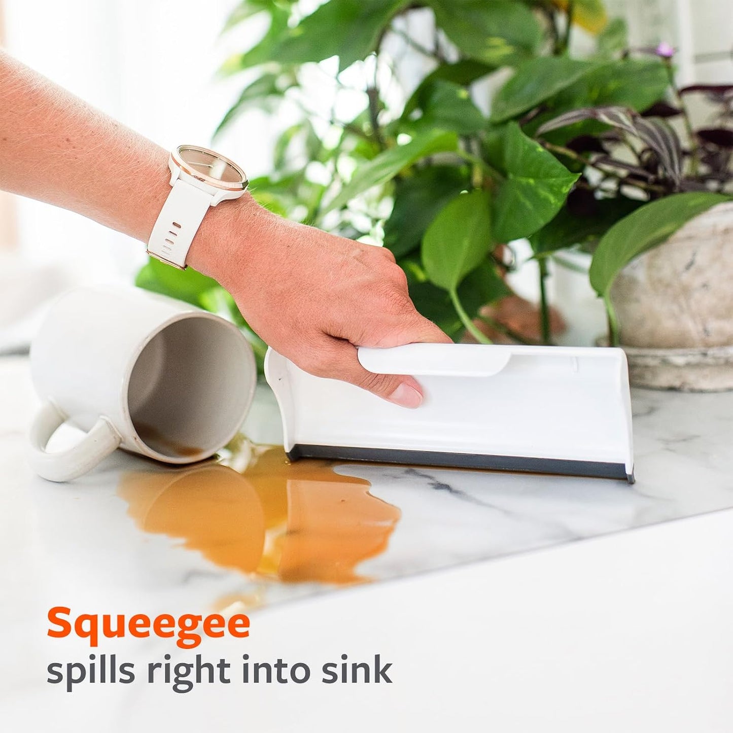Full Circle Counter Clearer Sweep & Squeegee Tool, Countertop Sweep and Squeegee, Mini Portable Brush, Compact Storage, Sustainable Bamboo Handle