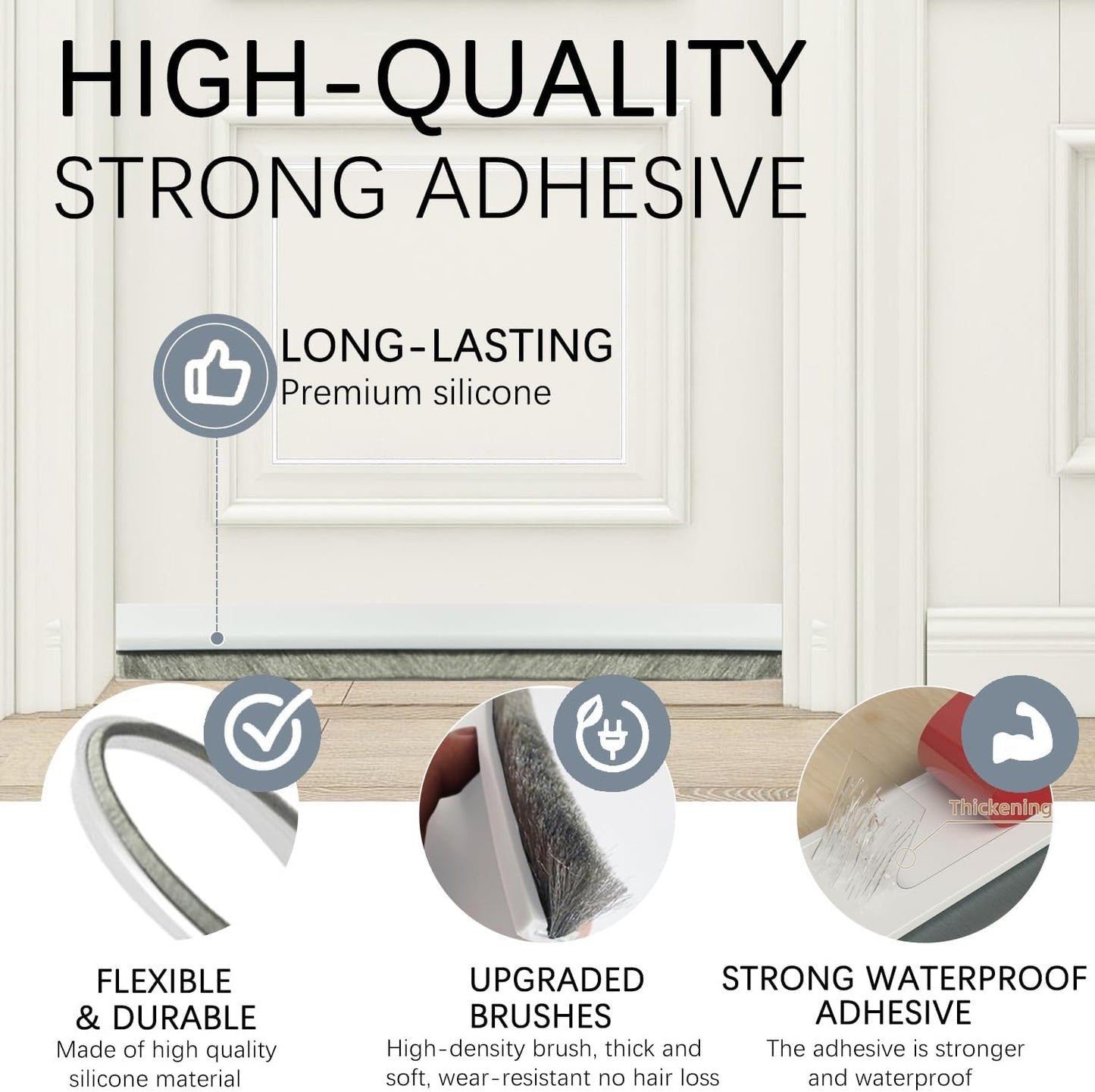 2 Pack Door Sweep Brush, Under Door Draft Stoppers with Brush, Draft Stopper for Bottom Reduce Noise, Weather Stripping for Doors Exterior with Self Adhesive, 2" W x 39" L, White