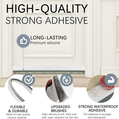2 Pack Door Sweep Brush, Under Door Draft Stoppers with Brush, Draft Stopper for Bottom Reduce Noise, Weather Stripping for Doors Exterior with Self Adhesive, 2" W x 39" L, White