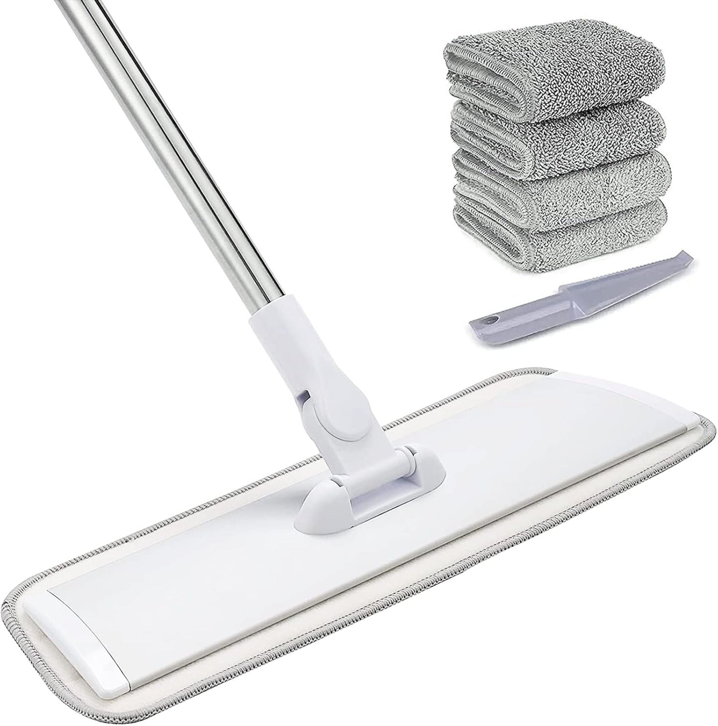 18" Professional Microfiber Mop Floor Cleaning System, Flat Mop with Stainless Steel Handle, 4 Reusable Washable Mop Pads, Wet and Dust Mopping for Hardwood, Vinyl, Laminate, Tile Cleaning