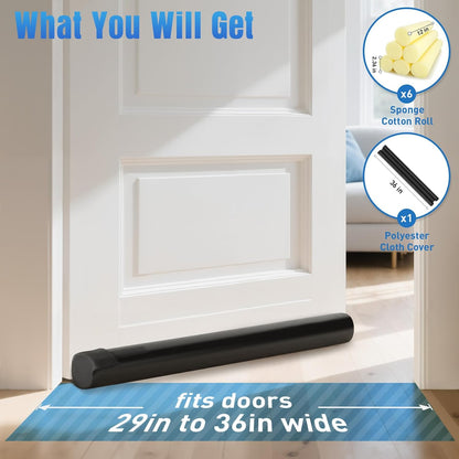 BlissTrends Door Draft Stopper Covers Gaps up to 2.36", Draft Stopper for Bottom of Door Soundproof, Windproof, Dustproof, Block Light, Insect Resistant, Under Door Draft Stopper 36 Inch (Black)