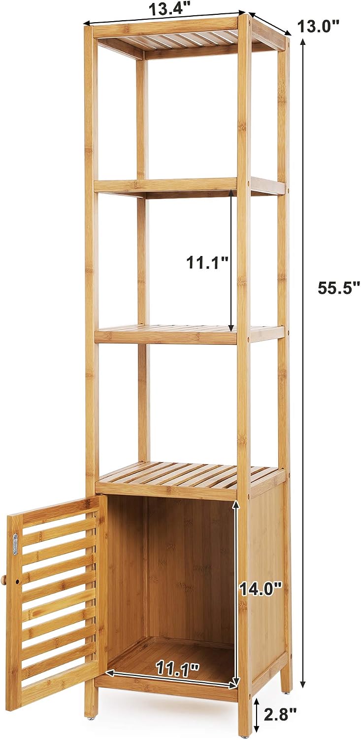 SONGMICS Bamboo Rolling Cart, 3-Tier Utility Cart on Wheels, Slim Narrow Storage Shelf, Bamboo Shelves, Space-Saving, Multifunctional, for Bathroom, Kitchen, White and Natural UBCB083N02