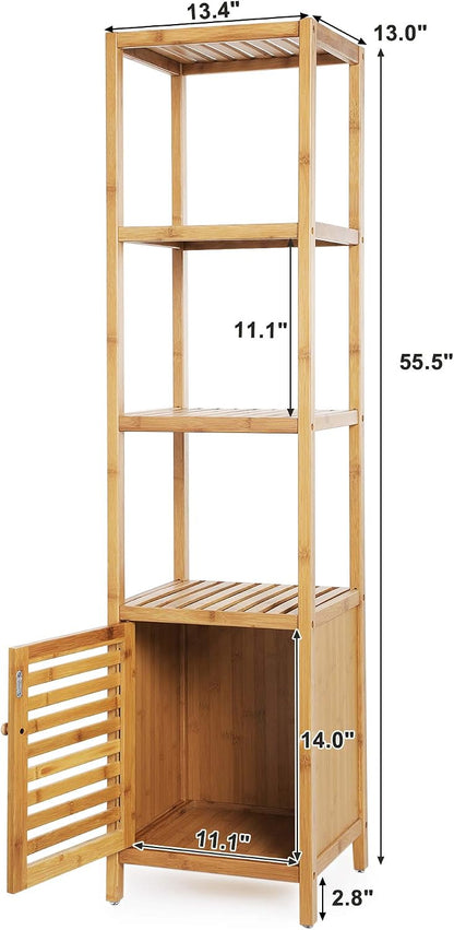 SONGMICS Bamboo Rolling Cart, 3-Tier Utility Cart on Wheels, Slim Narrow Storage Shelf, Bamboo Shelves, Space-Saving, Multifunctional, for Bathroom, Kitchen, White and Natural UBCB083N02