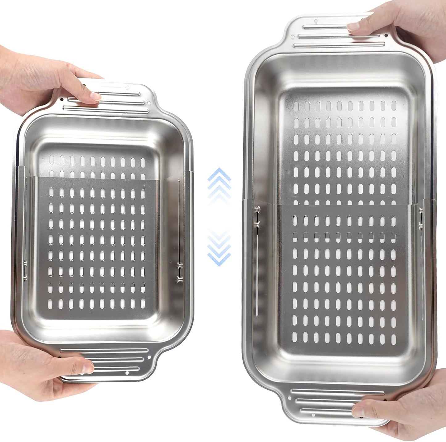 Over the Sink Colander Strainer Basket, ALL METAL Extendable Drain Colander | For Wash Vegetables and Fruits Dry Dishes, 6 Quart Large Size, New Home Kitchen Essentials