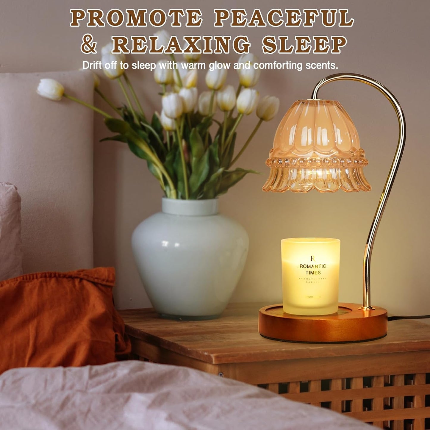 Funistree Flower Candle Warmer Lamp with Timer, Dimmable Candle Lamp Warmer, Christmas Birthday Gifts for Women Mom Her, Housewarming Home Decor, Lotus Wax Warmer for Yankee Candles - Lily Amber