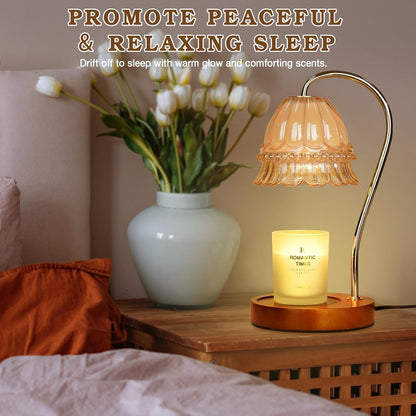 Funistree Flower Candle Warmer Lamp with Timer, Dimmable Candle Lamp Warmer, Christmas Birthday Gifts for Women Mom Her, Housewarming Home Decor, Lotus Wax Warmer for Yankee Candles - Lily Amber