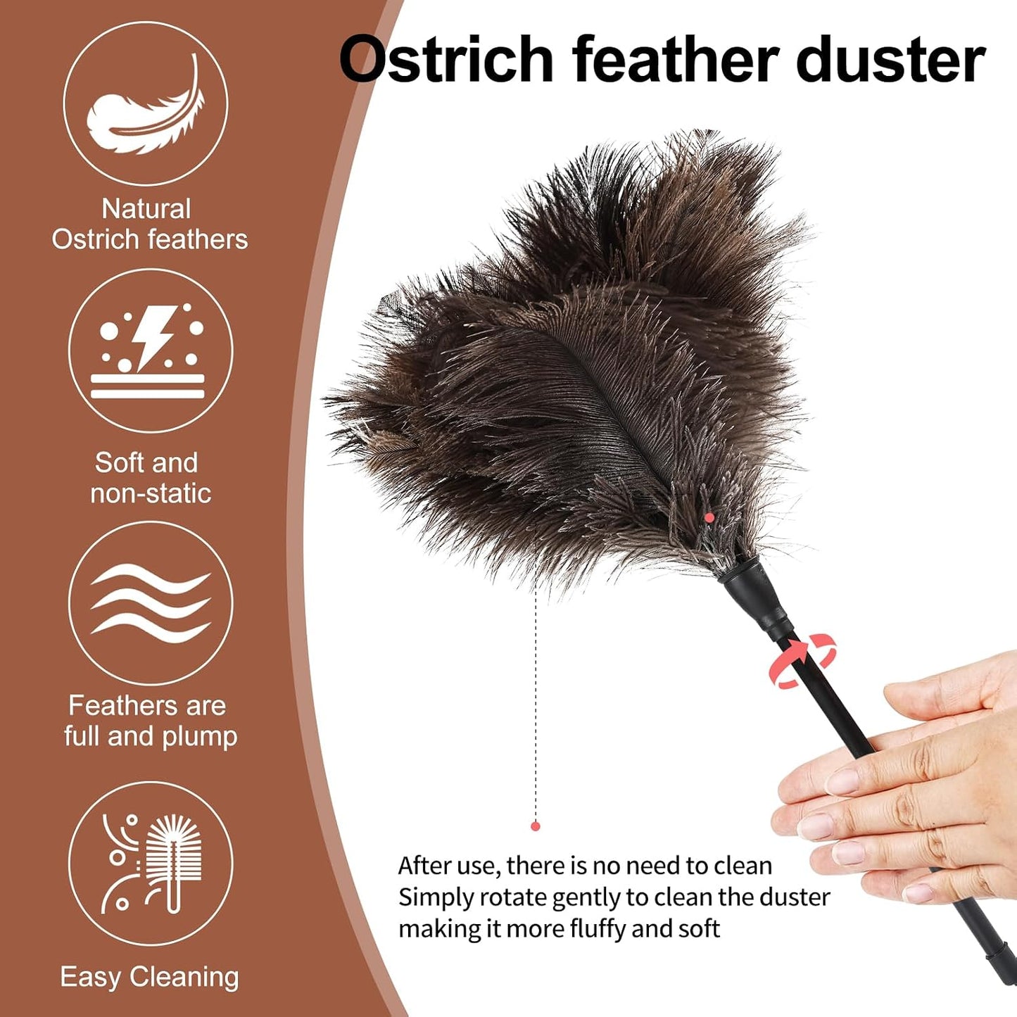 Extendable Cleaning Duster 94 Inch - Long Telescoping Ostrich Feather Dusters with Stainless Steel Extension Pole for High Ceiling Fan, High Ceilings,Roof Dusting