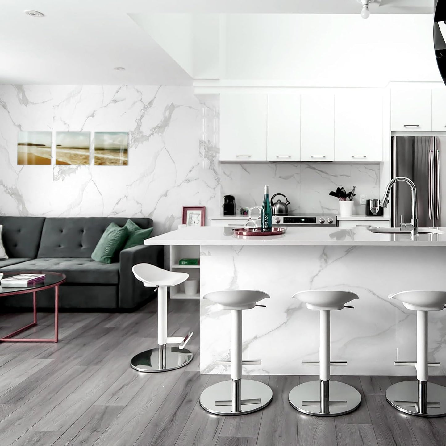 Marble Peel and Stick Waterproof Wall Paneling, 118" x 47" Carrara White Matte Finish Self-Adhesive Backsplash Tile Vinyl Wall Panel for Kitchen Bathroom Wall Decor, Covers 38.75 Sq. Ft.