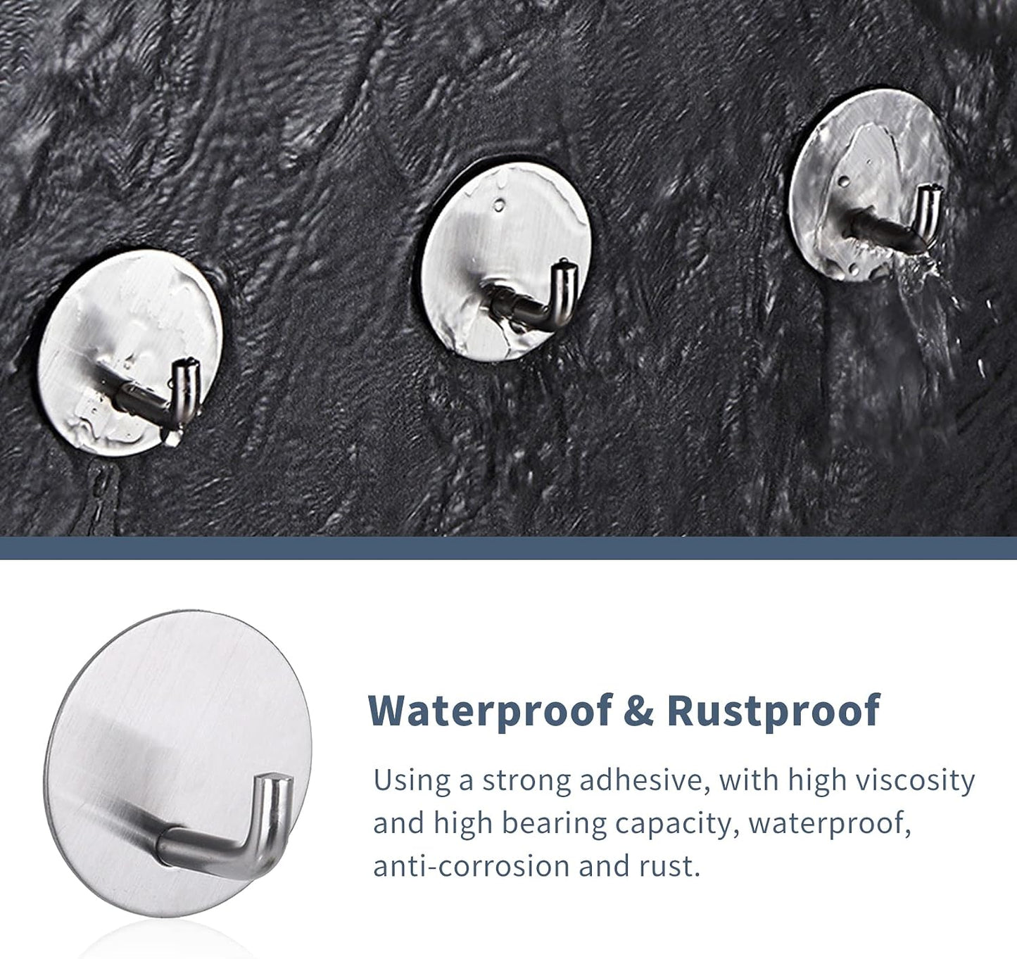 Rise age Adhesive Hooks Heavy Duty Waterproof in Shower Hooks for Hanging Loofah, Towels, Clothes, Robes for Bathroom Removable Adhesive Wall Hooks Door Hook Stainless Steel Black Stick on Hooks 4 Pcs