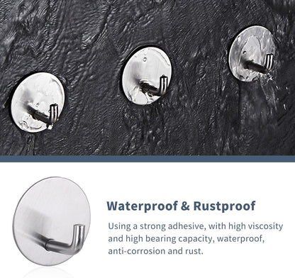 Rise age Adhesive Hooks Heavy Duty Waterproof in Shower Hooks for Hanging Loofah, Towels, Clothes, Robes for Bathroom Removable Adhesive Wall Hooks Door Hook Stainless Steel Black Stick on Hooks 4 Pcs