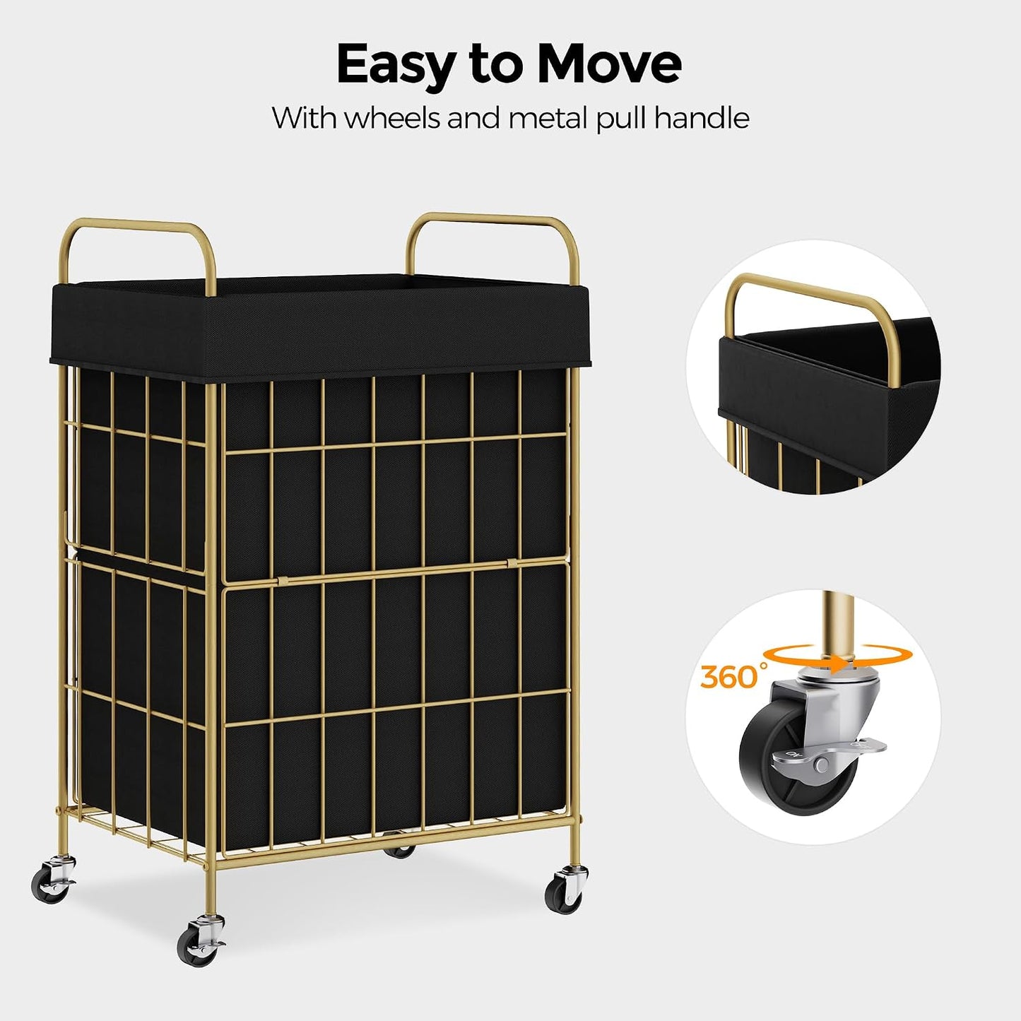 2 Section Laundry Hamper with Wheels and Brake, 100L Laundry Sorter Cart with 2 Removable Liner Bags, Metal Handle, Rolling Laundry Basket for Bedroom Laundry Room