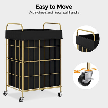 2 Section Laundry Hamper with Wheels and Brake, 100L Laundry Sorter Cart with 2 Removable Liner Bags, Metal Handle, Rolling Laundry Basket for Bedroom Laundry Room