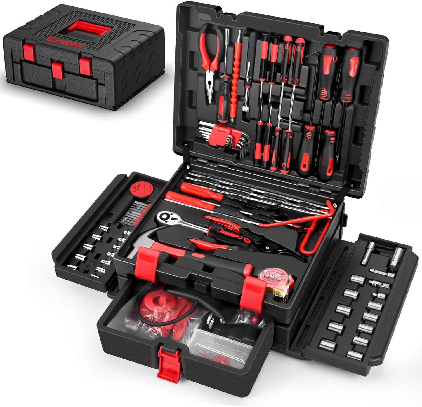 Sundpey Home Tool Kit 257-PCs - Household Basic Repair Tool Set for Men Women - General Hand Mechanic's Tool Set & Screwdriver Set & Wrench Set & Socket & Portable Tool Box Storage Case Blue