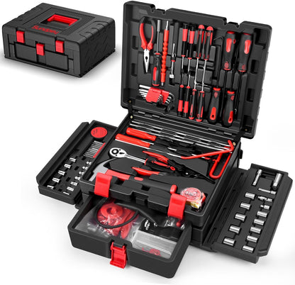 Sundpey Home Tool Kit 257-PCs - Household Basic Repair Tool Set for Men Women - General Hand Mechanic's Tool Set & Screwdriver Set & Wrench Set & Socket & Portable Tool Box Storage Case Blue