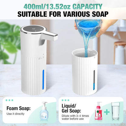 2 Pack Automatic Soap Dispenser: 14oz Plastic - Foaming Touchless 4 Level Adjustable Wall Mount Foam Black Rechargeable Electric Auto Smart Soap Dispenser Set - Bathroom Kitchen Hand Dish Lotion