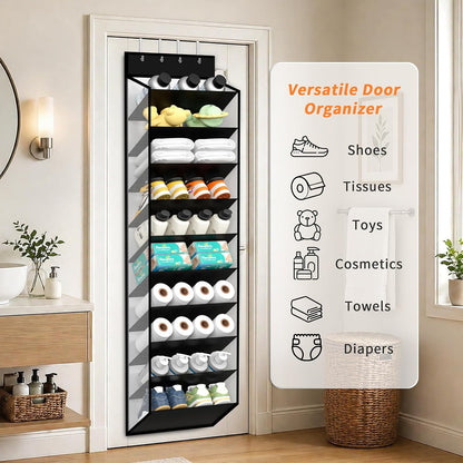 KEEPJOY 10 Tiers White Over Door Shoe Organizer Storage, Hanging Shoe Holder for Door with Large Deep Pockets, Fit 20-30 Pairs Shoe Rack for Sneakers, Boots (White)