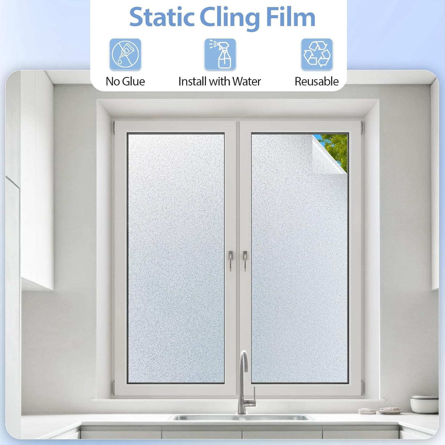 GTJ Frosted Window Privacy Film, Static Cling No Glue Removable Reusable, UV Blocking Glare & Heat Reduction, for Bathroom Glass Door Home Office, 17.5" x 78.7"in