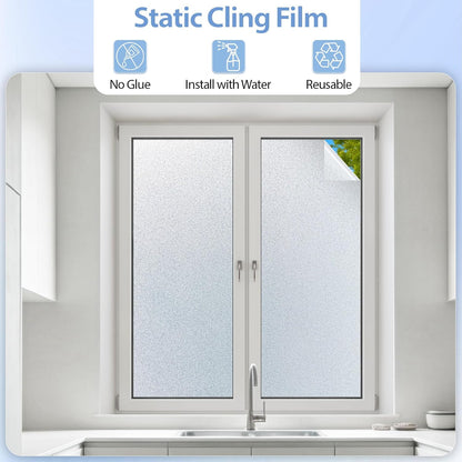 GTJ Frosted Window Privacy Film, Static Cling No Glue Removable Reusable, UV Blocking Glare & Heat Reduction, for Bathroom Glass Door Home Office, 17.5" x 78.7"in