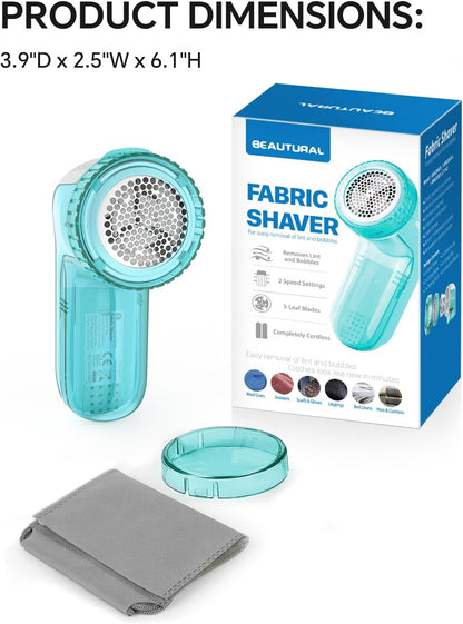 BEAUTURAL Fabric Shaver and Lint Remover, Sweater Defuzzer with 2-Speeds, 2 Replaceable Stainless Steel Blades, Battery Operated, Remove Clothes Fuzz, Lint Balls, Pills, Bobbles Gray