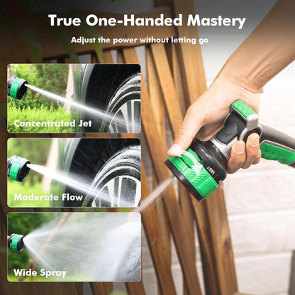 RESTMO Water Hose Nozzle Heavy Duty, Adjustable Garden Sprayer for Outdoor | 2-in-1 Twist Control, 9 Spray Patterns, Thumb ON/OFF Full Flow, Best for Plant & Lawn Watering, Car & Pet Cleaning, Green