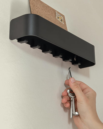 Kazai. Key Holder for Wall 'Tone' | Minimalist Key Hooks Design from Berlin | Modern Key Hanger with Metal Shelf | Key Hook Wall Mounted as Hallway Furniture | Sand Taupe