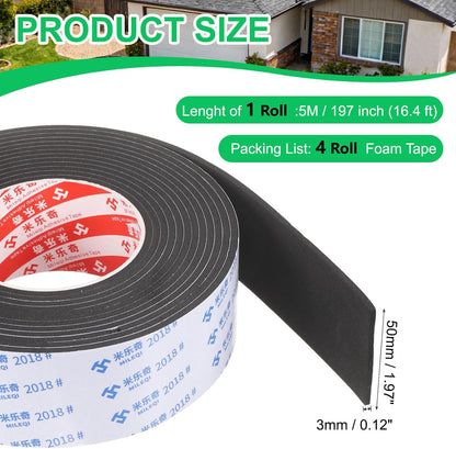 PATIKIL Sponge Rubber Foam Tape, 5/8" W x 1/8" t x 16.4ft l Self-Adhesive Foam Insulation Tape Weather Stripping for Window Door Soundproofing Weatherstrip AC Seal Strip, Black