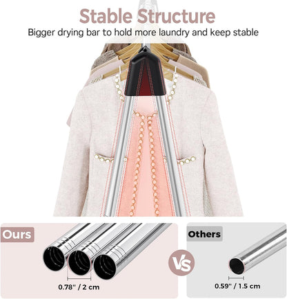 TOOLF 55 Inch Stainless Steel Collapsible Clothes Drying Rack | Drying Rack Clothing, Non Slip Foot Pads, Indoor Outdoor Use, Garments, Sweaters, Towels, Delicate Laundry Daily Wear