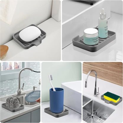Silicone Soap Dish with Drain, SAISN Kitchen Soap Tray for Shower 2 Pack Self Draining Soap Dish Soft Bathroom Soap Holder for Kitchen Sink Flexible Portable Soap Saver, White