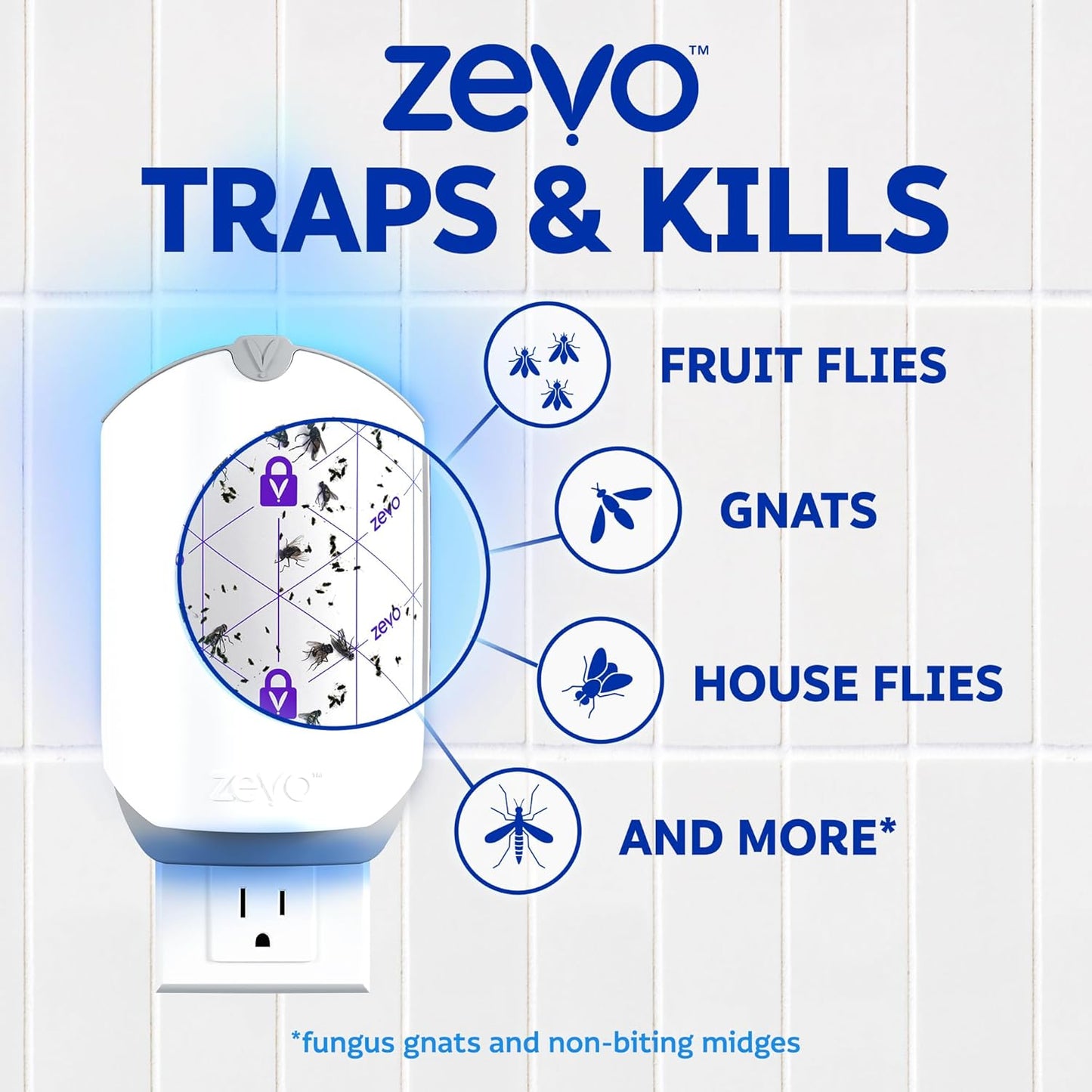 Zevo Flying Insect Trap Official Refill Cartridges - Fits Zevo Trap and MAX Indoor Fly Trap, Trap+Lock Technology Fly Trap Refill for Gnats, House Flies & Fruit Flies (8 Official Refill Cartridges)