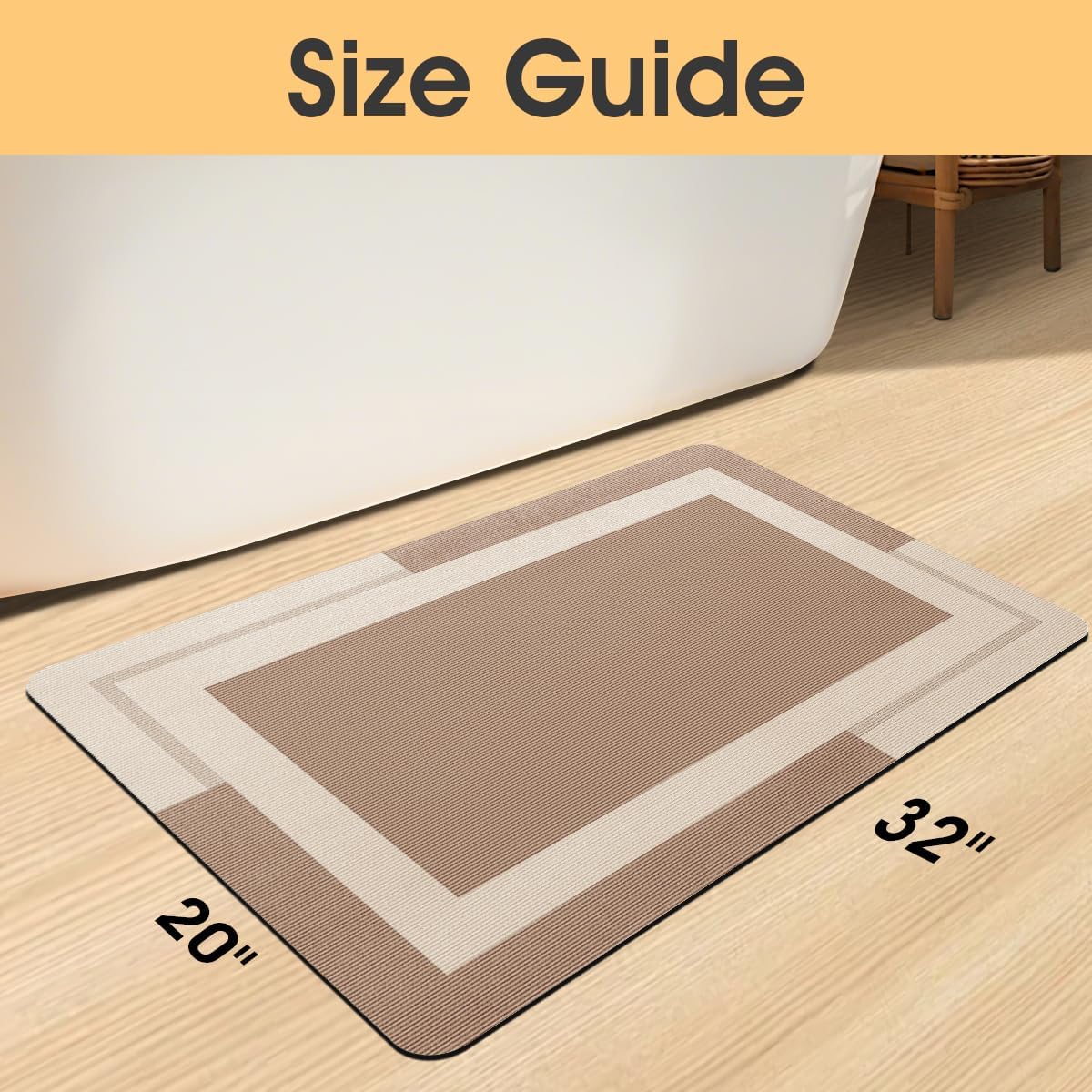 ACCUMTEK Non Slip Bath Mat, Thin Bathroom Rugs Fit Under Door, Quick Dry Bath Mats, Machine Washable Bath Rugs for Bathroom, Bathtub & Kitchen, Grey/Bordered/24 x17