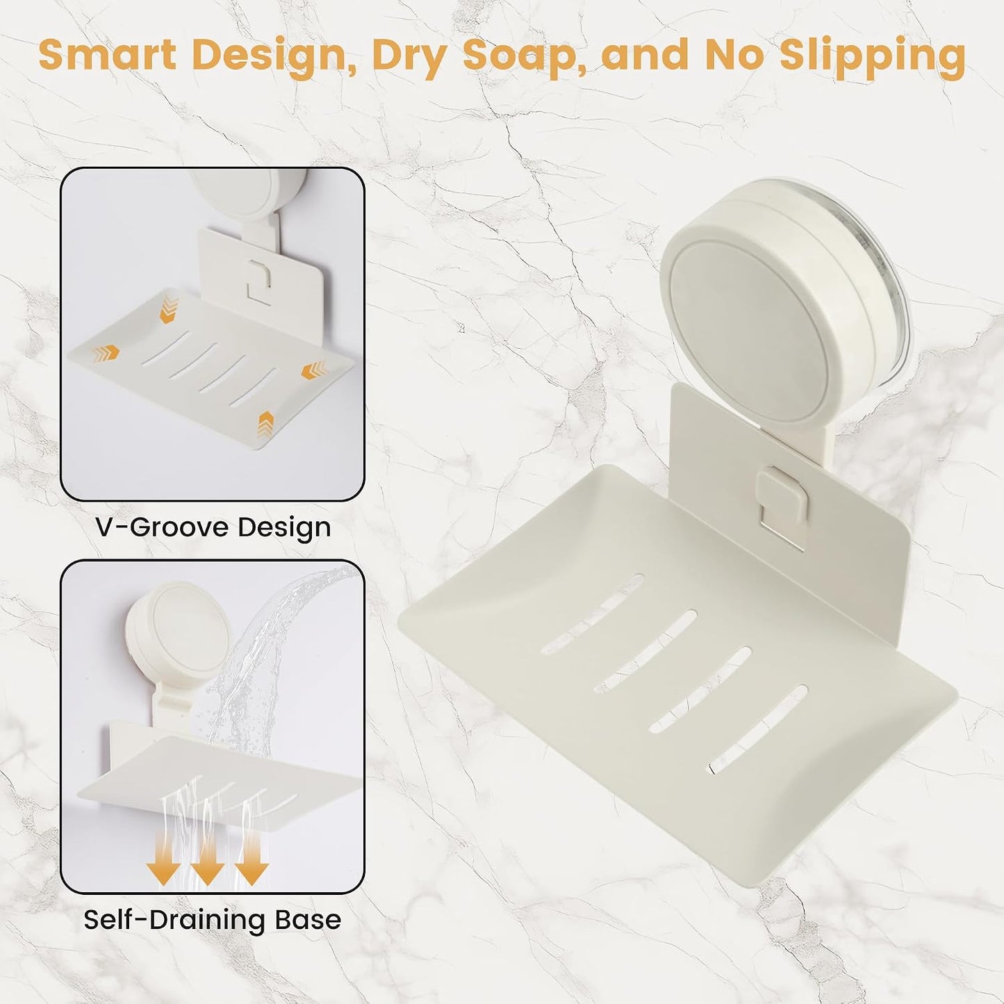 Soap Holder for Shower Wall Suction Cup Bar Soap Dish Self-Draining Wall Mounted No-Drill Rustproof & Reusable for Bathroom & Kitchen (Matte Grey)