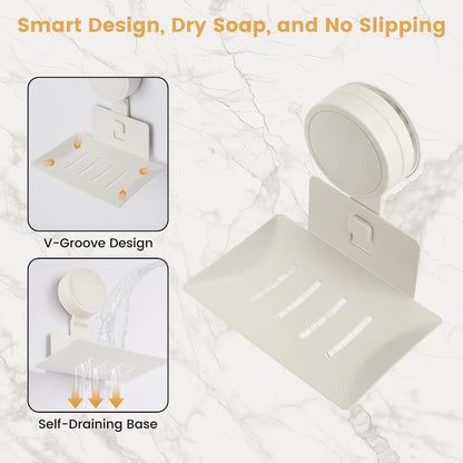 Soap Holder for Shower Wall Suction Cup Bar Soap Dish Self-Draining Wall Mounted No-Drill Rustproof & Reusable for Bathroom & Kitchen (Matte Grey)