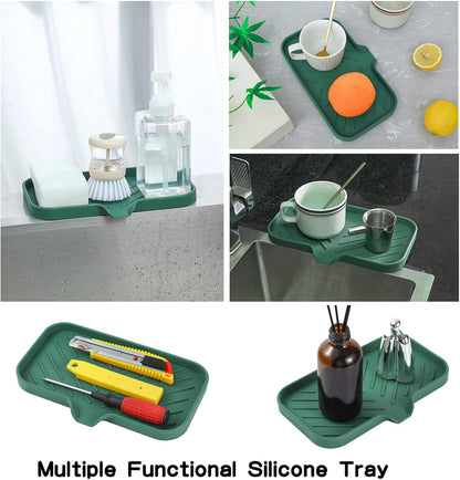 MicoYang Silicone Bathroom Soap Dishes with Drain Spout-Bathroom and Kitchen Sink Organizer,Sponge Holder,Dish Soap Tray,Perfect for Dispenser,Scrubber,Bottle,Cup on Sink or Counter-Coffee 4.9"×3.2"