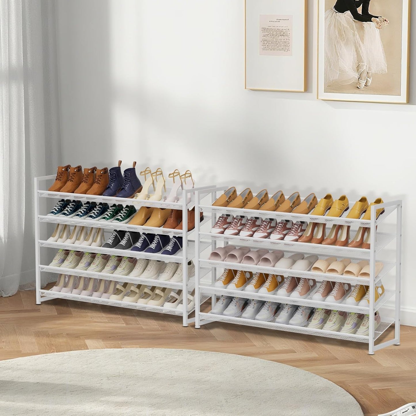 Large Shoe Rack 8 Tier Shoe Organizer, Heavy Duty Metal 4-Tier Stackable Shoe Storage Vertical Shoe Rack for Closet Front Door Entrance, Up to 50 Pairs, 44.8" W x 11.4" D x 56.7" H, Black