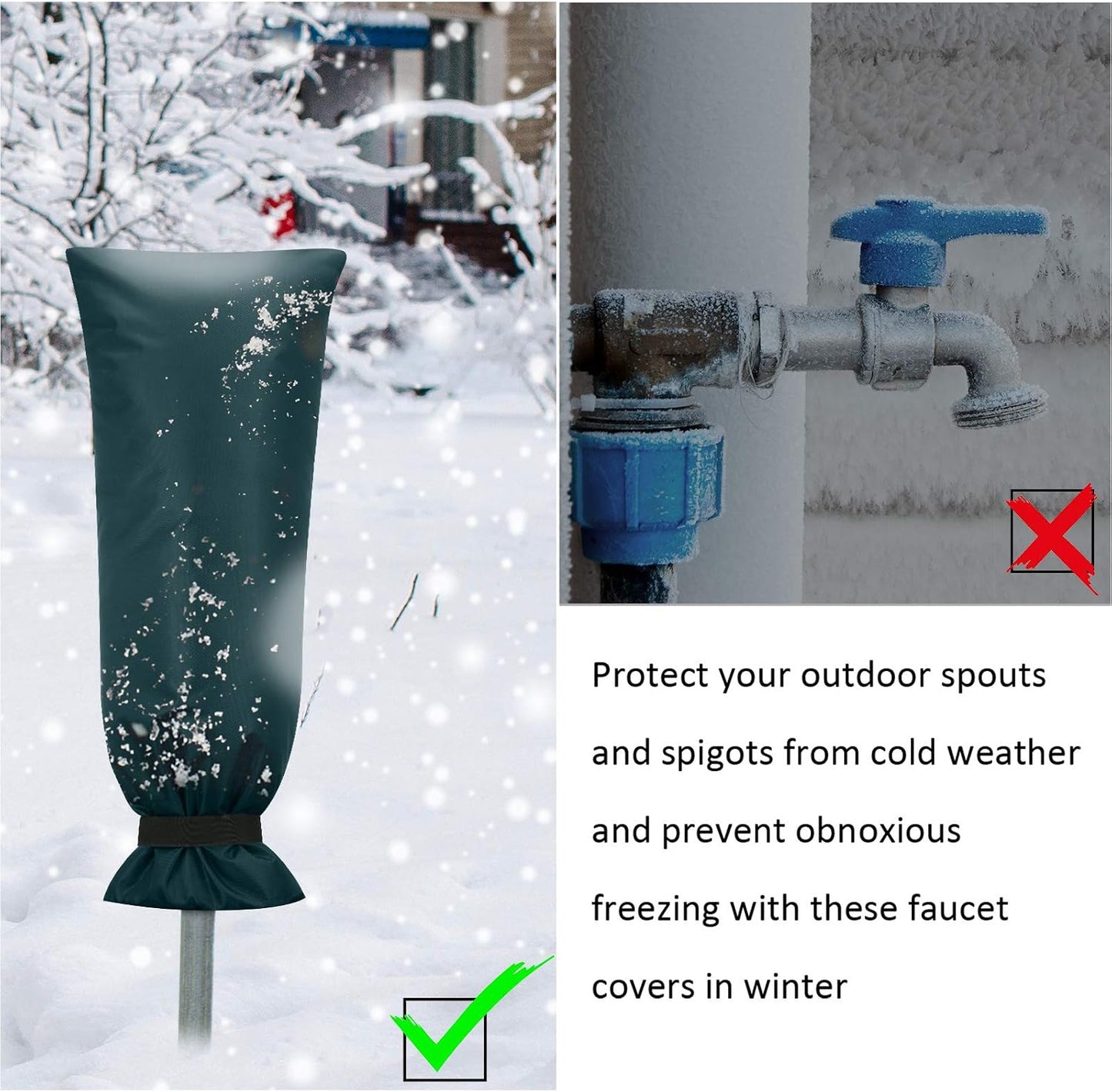 Frienda Outdoor Faucet Cover for Winter Freeze Protection 25'' x 10'' Winter Outside Large Backflow Preventer Insulation Spigot Hose Bib Cover for Garden Lawn Faucet Yard Hydrant(Green,2 Pieces)