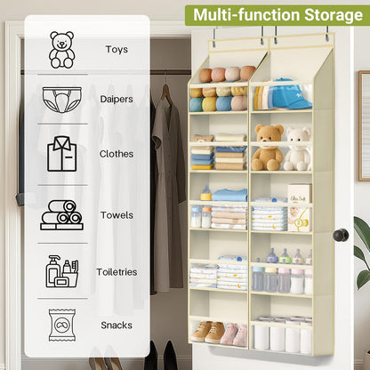 AOODA 2 Pack Over the Door Organizer, Large Capacity Closet Door Hanging Organizer, Clear Deep Pockets Baby Organizer Storage for Nursery, Bathroom, Bedroom, Pantry, Diapers (Grey)