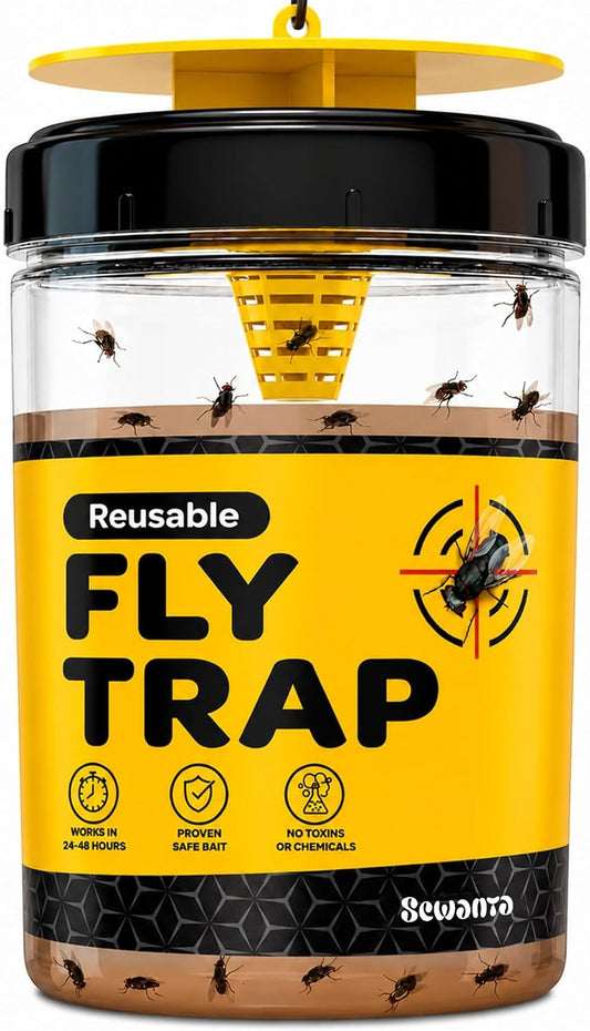 Outdoor Fly Trap [Set of 2] Fly Traps with Dissolvable Non-Toxic Bait - Fly Repellent for Outdoor Use Only - Controls Flies for Patios, Barns, Ranches Etc. Hanging Fly Traps with Tie Included