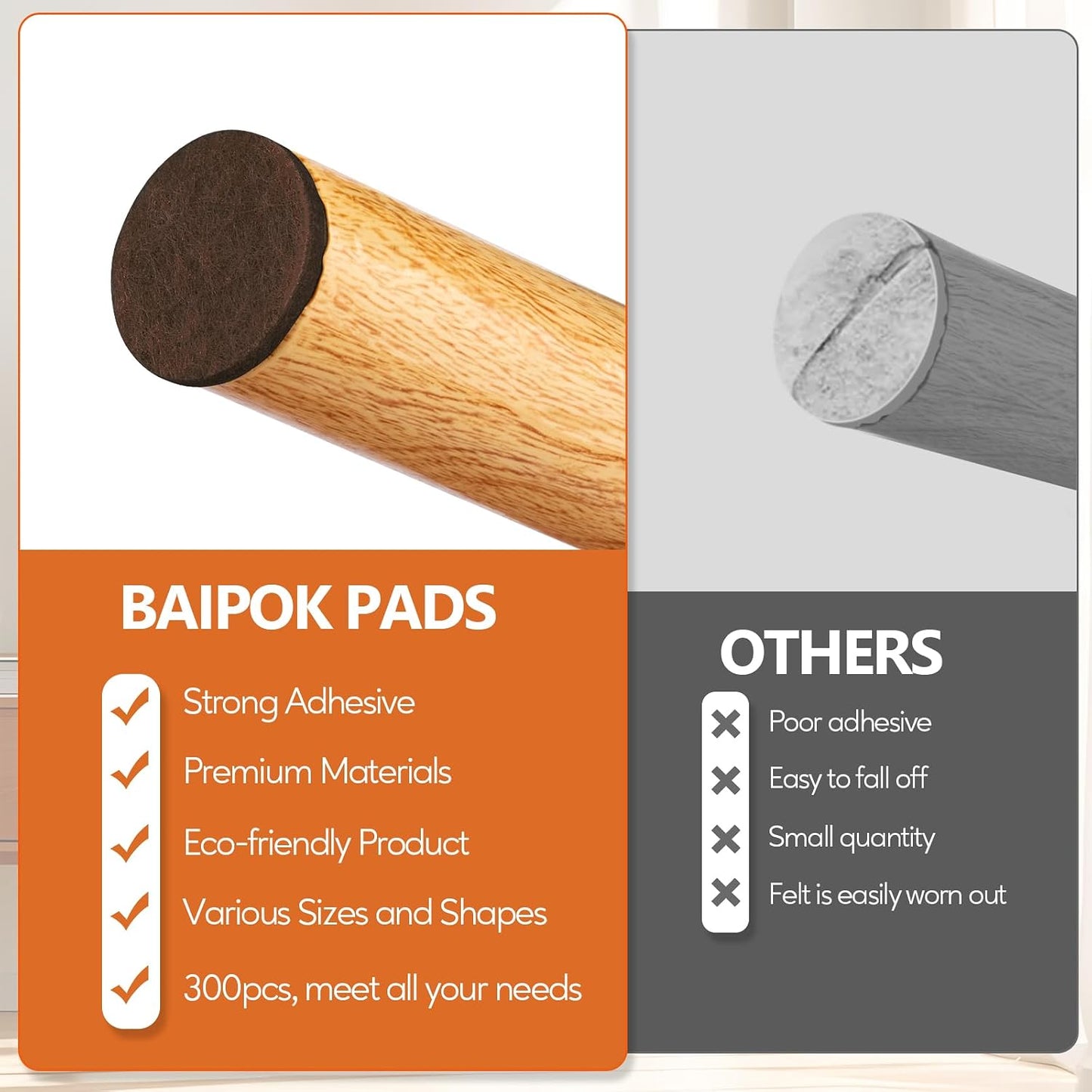 Furniture Pads 300 Pack Premium Furniture Felt Pads (Beige), Huge Quantity Self Adhesive Anti Scratch Floor Protector for Furniture Legs Hardwood with 60 Cabinet Door Bumpers
