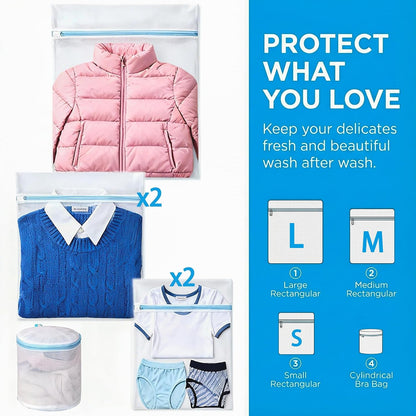 Mesh Laundry Bags for Delicates, 6 Pack Bra Wash Bags with Auto-Lock Zipper | Fine mesh with auto-lock zippers, 1L 2M 2S 1 bra sizes, protects lingerie, socks and underwear in washing machine